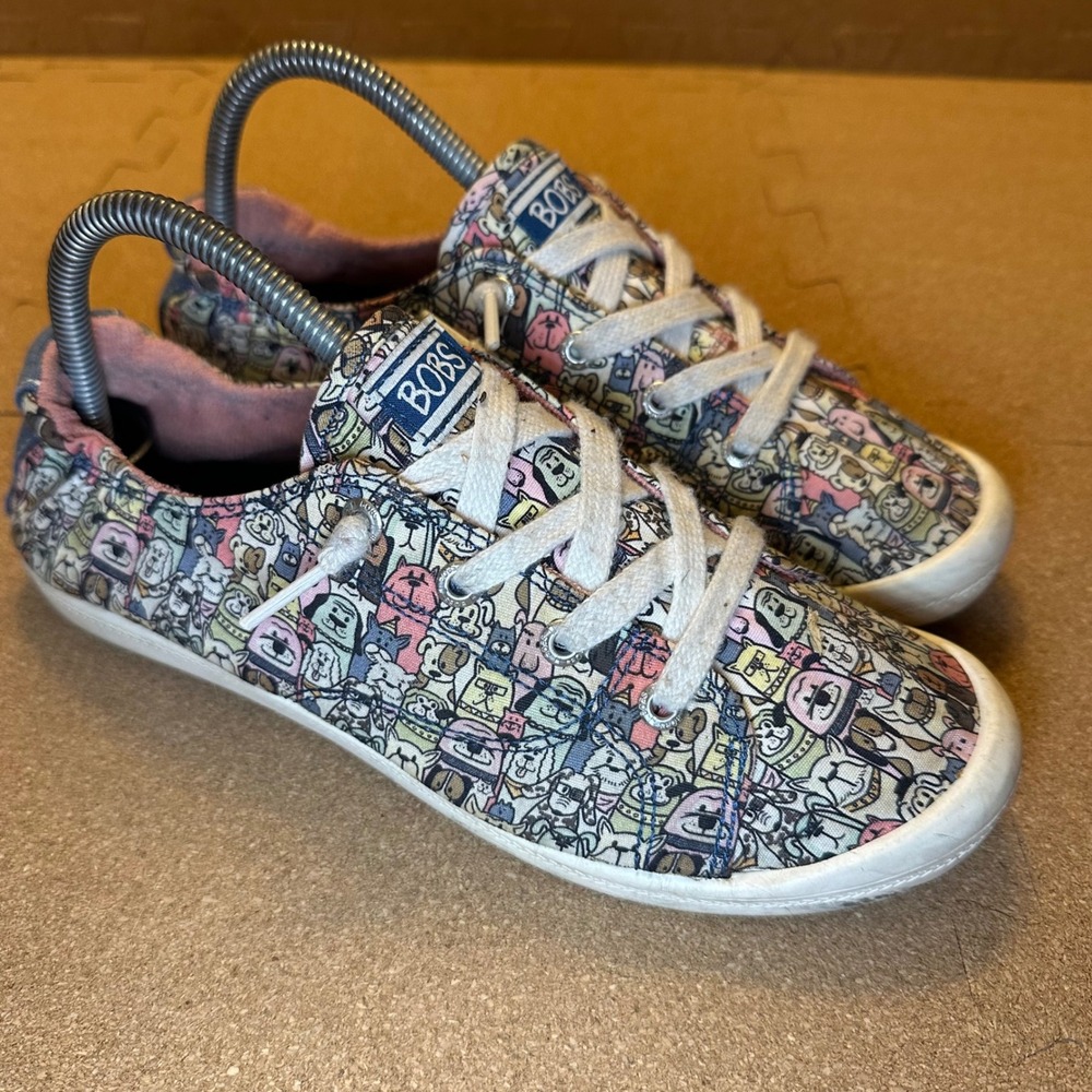 Skechers BOBS Beach Bingo Sneakers Womens 8 Multi Dog Print Canvas Memory Foam